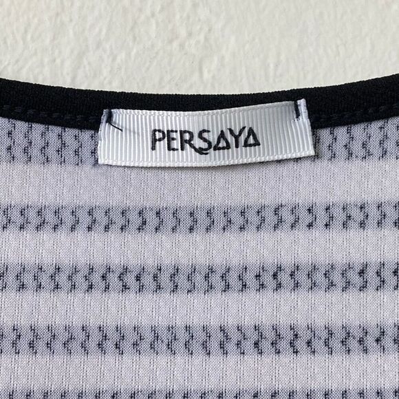 Persaya Black & White Striped Cap Sleeve Scoop Neck A Line Mini Dress Size XL - Picture 3 of 4